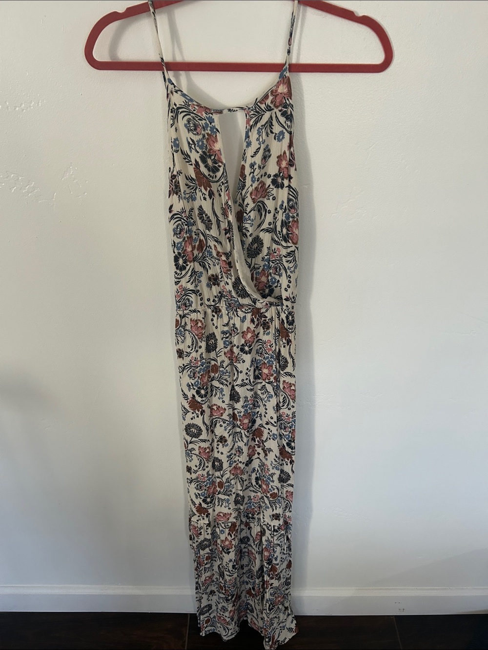 American Eagle Outfitters Floral Ivory Maxi Dress with Blue and Pink Print